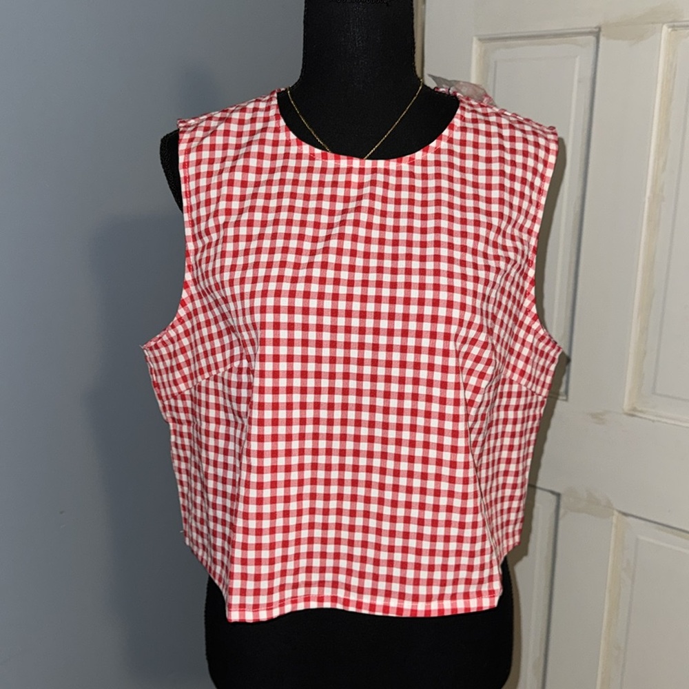 NWT Allegra K Red and White Checkered Sleeveless Top